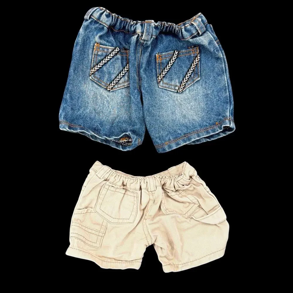 Build-A-Bear Workshop Shorts Lot of 2 Denim Khaki Racing Patch Outfit